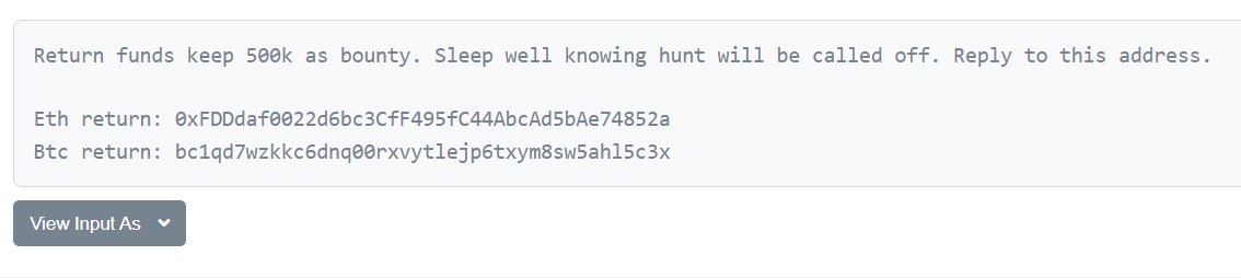 Chainalysis匿名客户X请求黑客返还资金,并提供50万美元赏金 Chainalysis匿名客户X请求黑客返还资金,并提供50万美元赏金