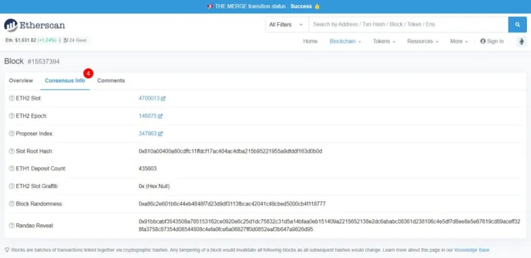 Etherscan新增4个PoS信息：区块最终状态、提交的Slot及Epoch