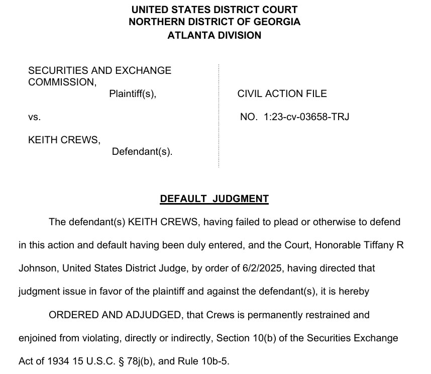SEC wins $1.1M as crypto conman made a no-show in court