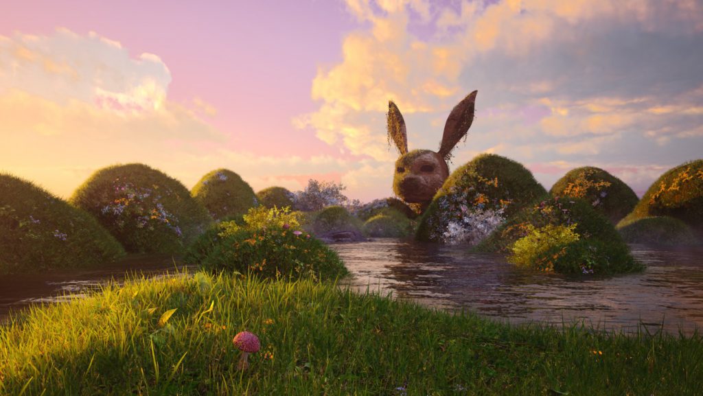 Scenic landscape with rabbit