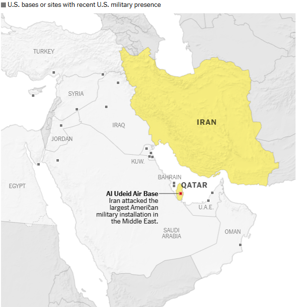 Middle East regional map showing military installations