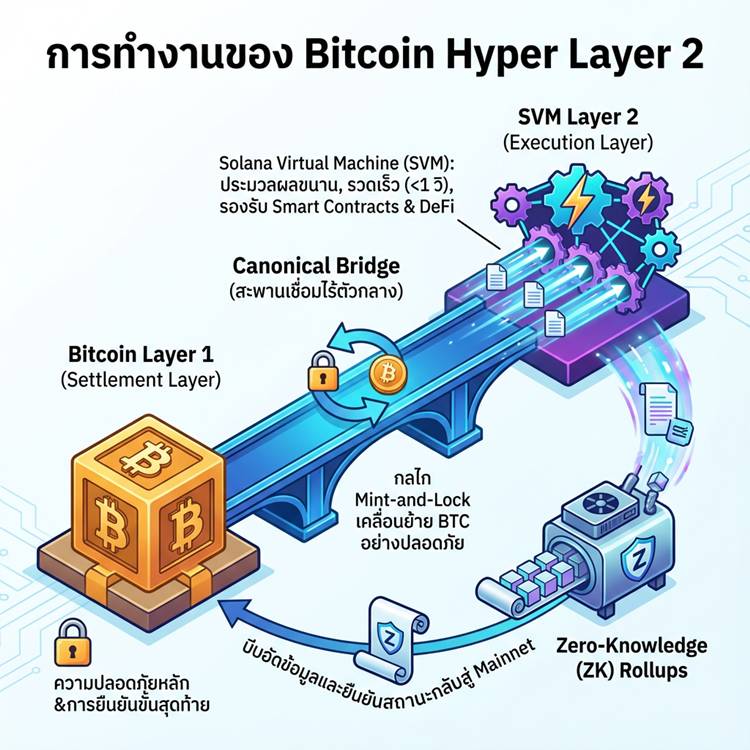 Bitcoin Hyper Layer 2 diagram เชื่อม Bitcoin กับ SVMและZK Rollups