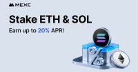 墨西哥城交易所 (MEXC) 推出 ETH 和 SOL 质押活动，年化收益率高达 20%。