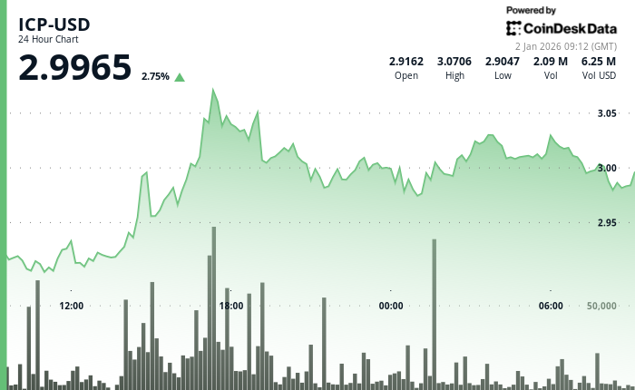 随着短期动能改善，Internet Computer股价回升至3美元。