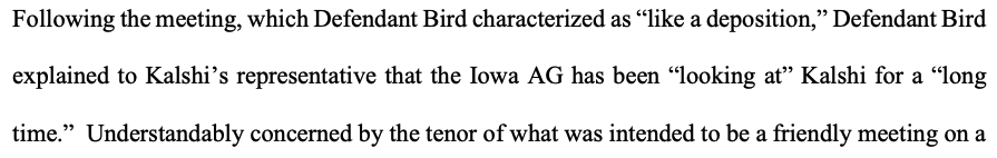 Kalshi抢先起诉爱荷华州，称存在执法行动风险
