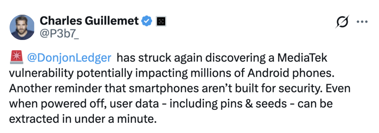 联发科（MediaTek）修复可致加密种子在45秒内被盗的高危漏洞
