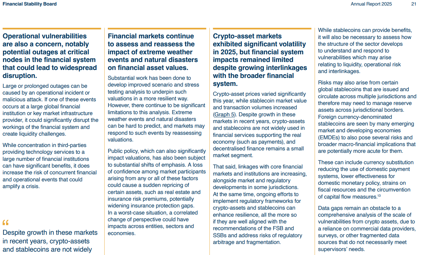 FSB在年度报告中指出，美元稳定币对新兴市场构成更大风险