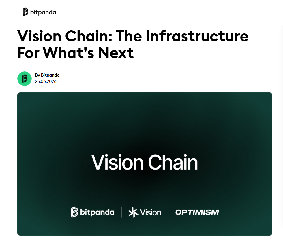 Bitpanda将Vision Chain代币化平台瞄准银行