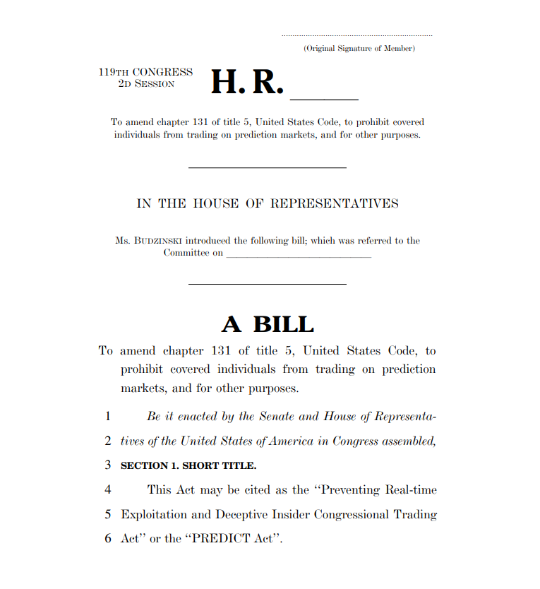 拟议法案寻求禁止美国总统及国会议员参与预测市场