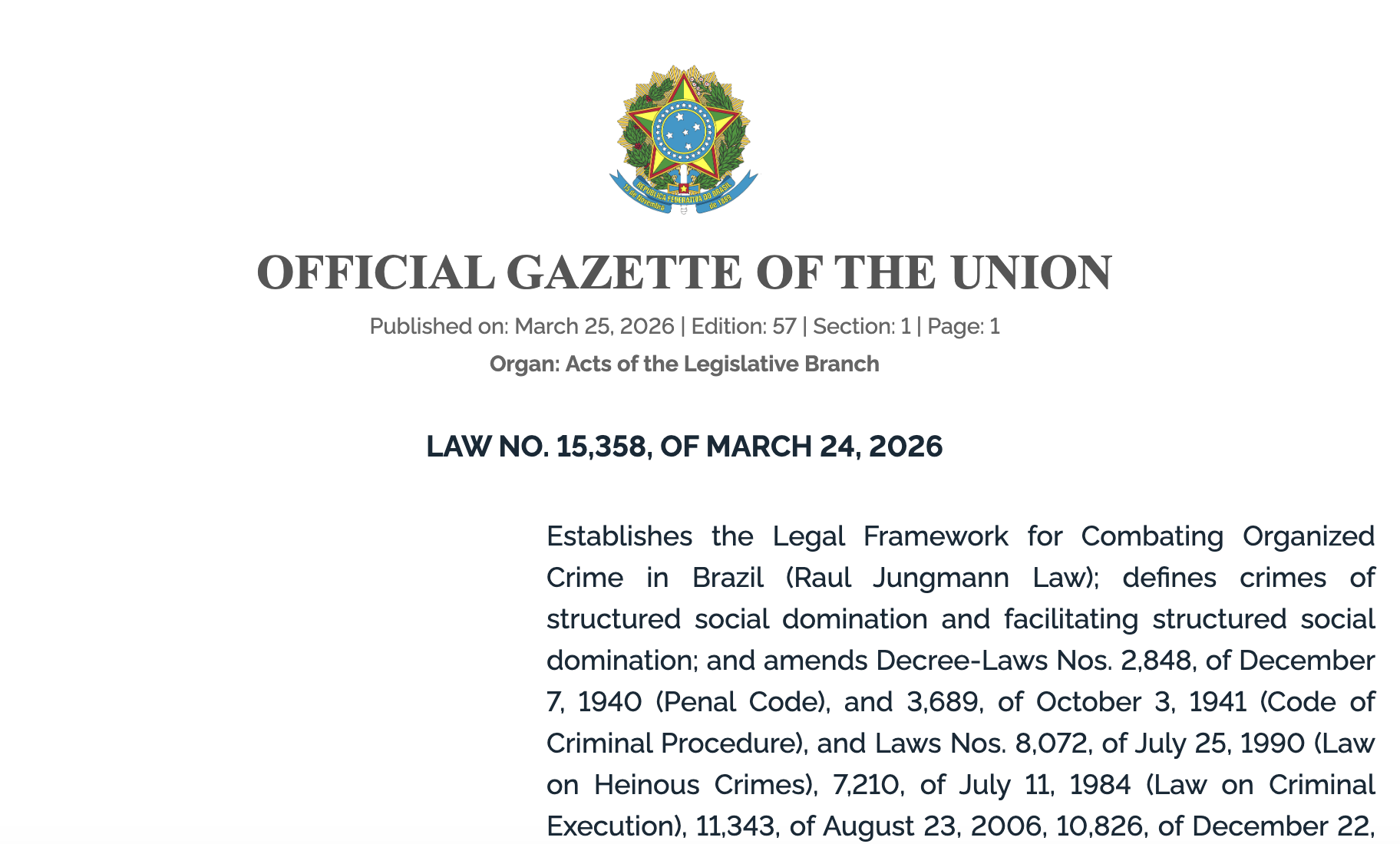 巴西通过法律，允许将查封的加密货币用于公共安全