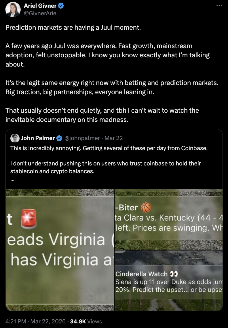 Coinbase用户对预测市场通知表示不满