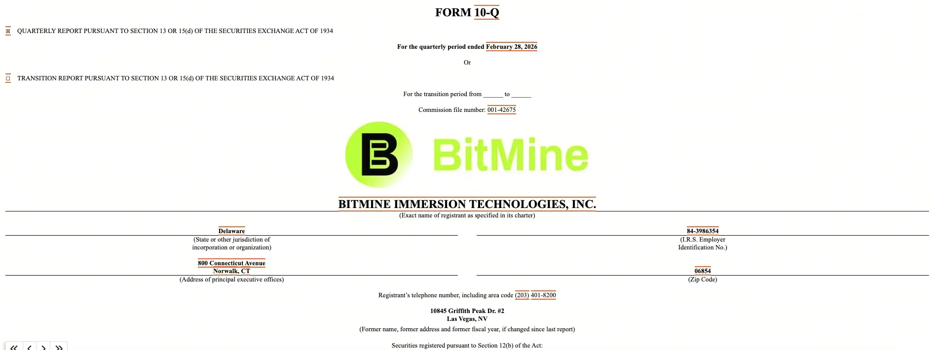 BitMine 季度净亏损 38.1 亿美元,ETH 未实现亏损占比达到 99%