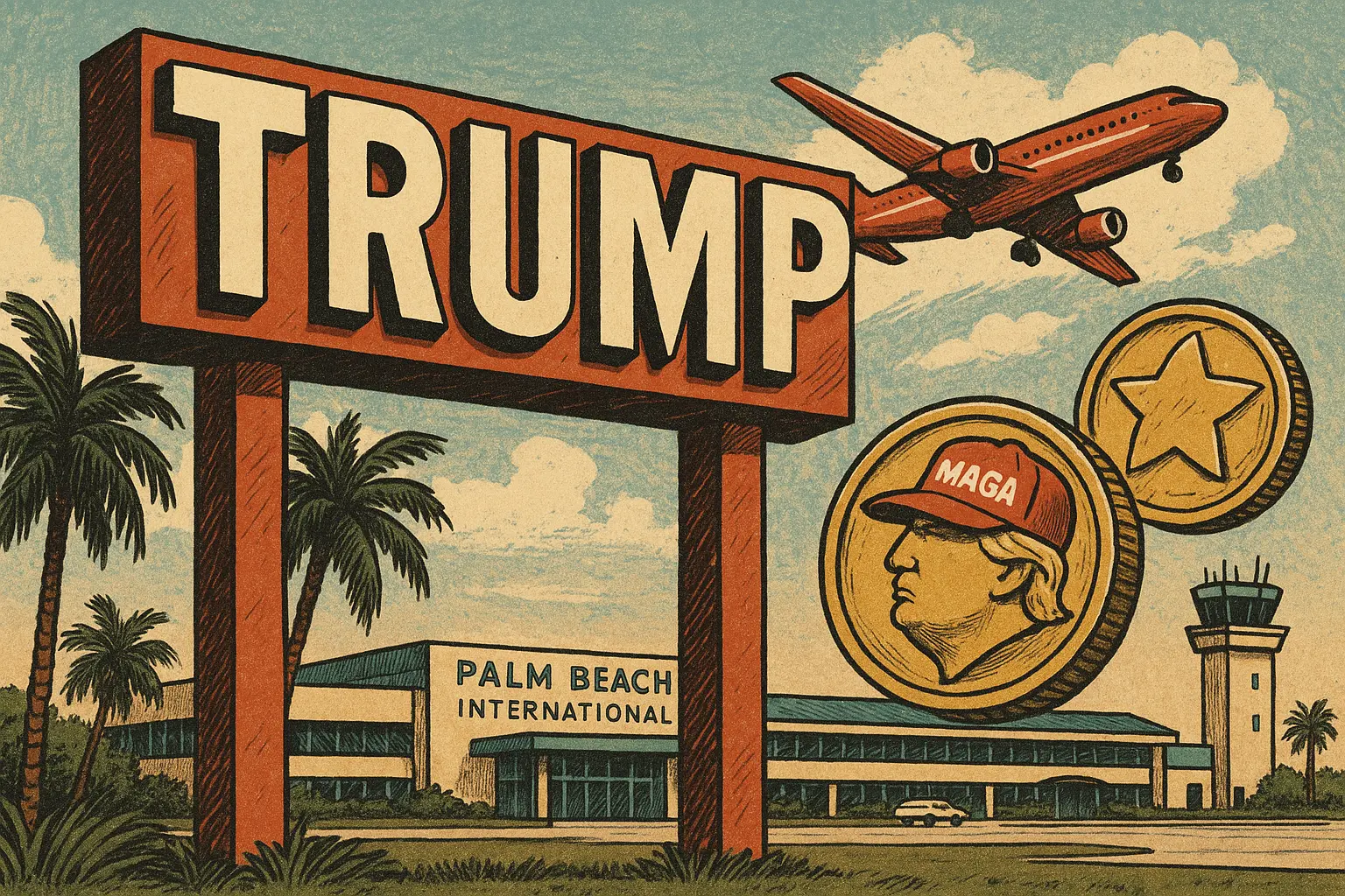 棕榈滩机场“川普”标志曝光，TRUMP 和 MAGA 迷因币上涨