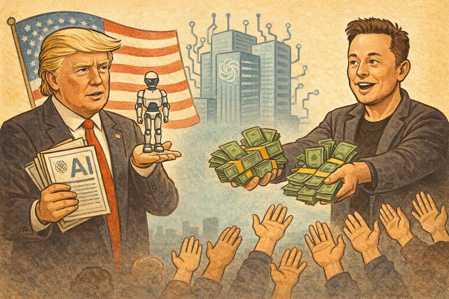 川普支持美国政府持有大型 AI 公司股份，马斯克主张&ldquo;直接发现金&rdquo;